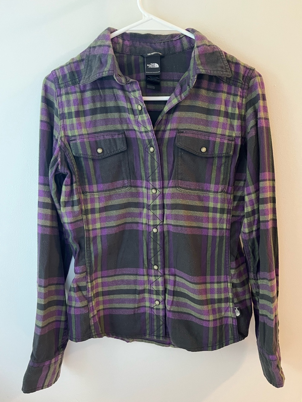The North Face Purple Green Plaid Flannel Snap Button Shirt XS